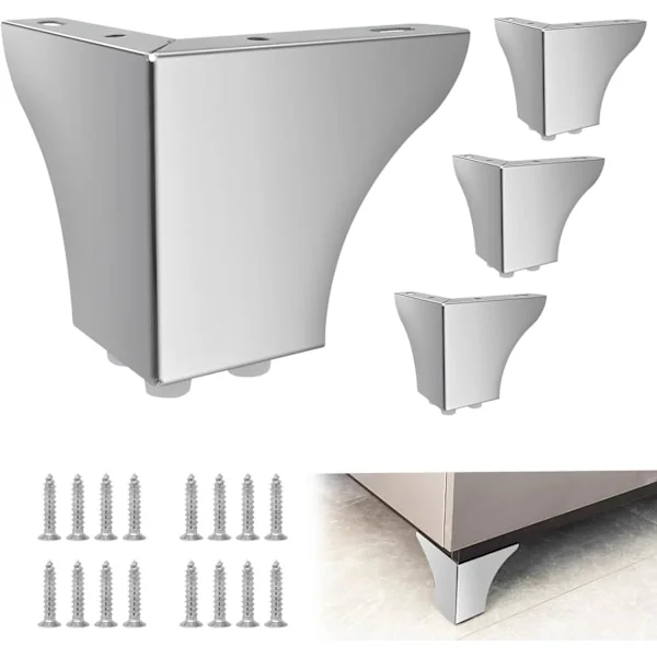 Set med 4 10 cm Metall Soffben, Moderna Robusta Möbelben för Soffa, Skåp, Bord (Silver)