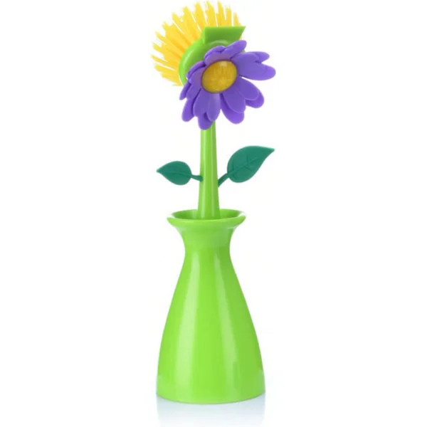 Creative Sunflower Universal Brush Set - Kitchen Cleaning Brush with Long Handle and Base - Maintain Pots and Pans for Good Cleaning-Green