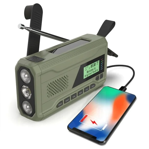Kannettava DAB/FM-radio 4000mAh Dynamo Solar Radio Solvradio Survival Solar Radio DAB Radio USB-laturi hätähälytyksen ja herätyskellon kanssa