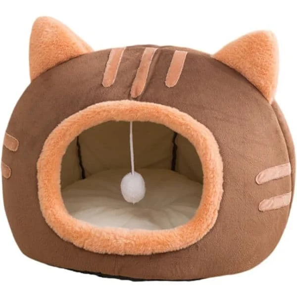 Fluffig hundbädd / kattbädd, hundbädd / kattbädd, vinterdjurhus halkfri - brun/grå/rosa hundbädd/kattbädd brun S