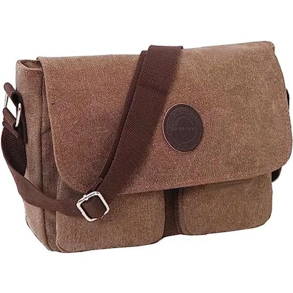 Vintage canvas tote bag for men women, small messenger bag Casual shoulder bag Crossbody bag Travel bag Brown