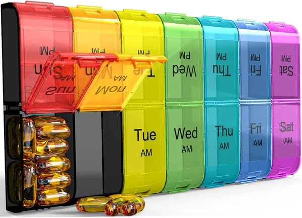 Ekstra Stor Pilleboks 2 Ganger Om Dagen - 7 Dager Daglig Pilleboks - lystett pilleboks for vitaminer/medisiner/kosttilskudd og fiskeolje - Fargerik