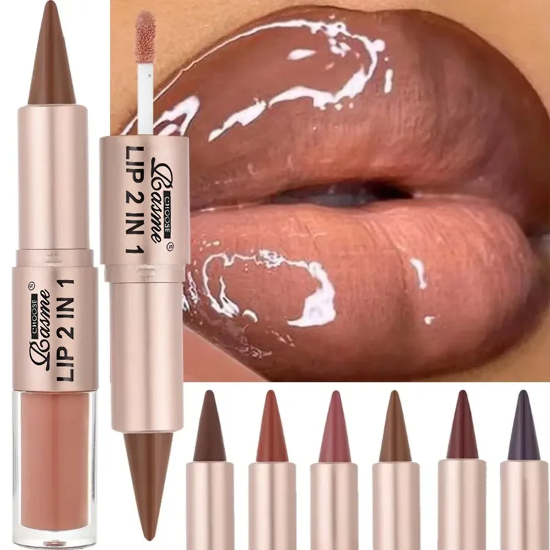 AliExpress - 2IN1 Tapered Gradient Lipliner Pen Nude Brown Mirror Glass Lip Gloss Matte Lip Liner Waterproof Lip Contour Non Stick Makeup