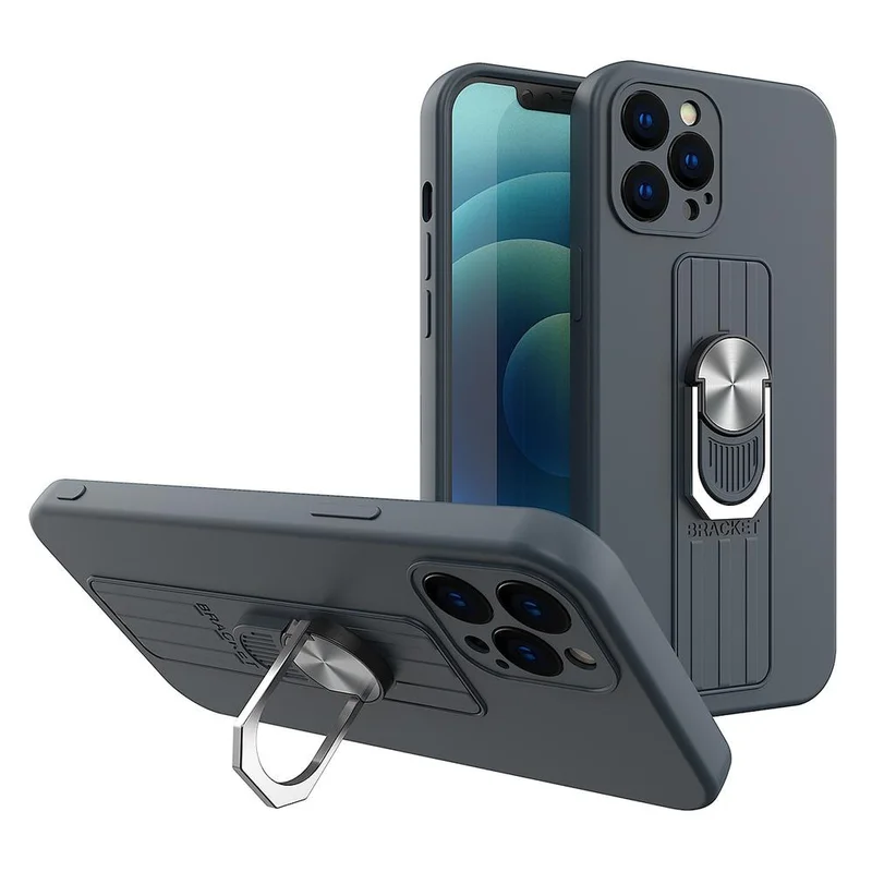Ring Case silikoni kotelo sormi kahva ja jalusta Samsung Galaxy S21+ 5G (S21 Plus 5G) tummansininen