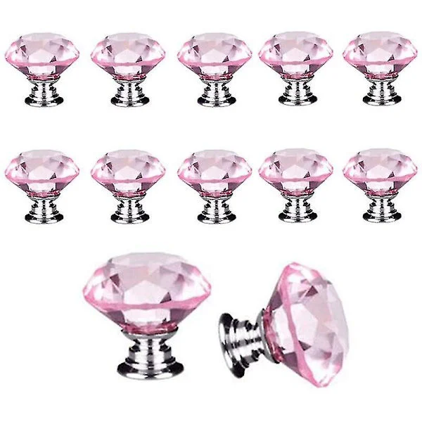 10 stk. 30mm glas skabsknopper krystal diamant form træk håndtag til kommode skuffer garderobe køkkenskabe, pink (hs)