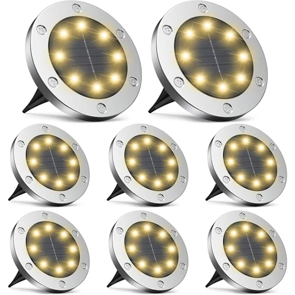 Solcellslampa för mark, Uppgraderad version 8 LED Solcellsdriven Marklampa Utomhus IP65 Vattentät Trädgårdslampa, Solcellslampa för mark Varmvitt 