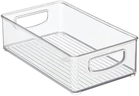Små köksförvaringsbehållare i plast med handtag - 2-pack transparent matförvaring för skafferi, kylskåp och frys