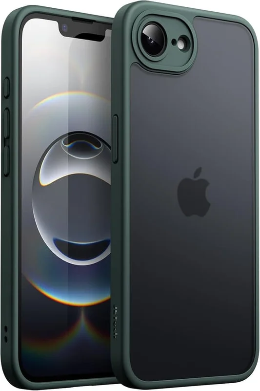 iPhone 16e 6,1-tum 2025, Stötsäkert fallskydd, Frostat transparent baksida, Anti-fingeravtryck (Mörkgrön)