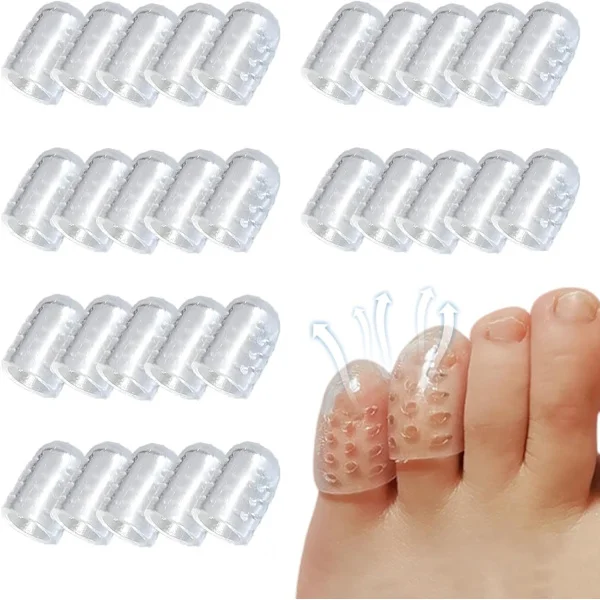 Silikon Anti-Friktion Tåskydd, 30 st Gel Tåskydd Andningsbara Tåskydd, Mjuka Genomskinliga Lilla Tåskydd Hattar Skydd för Män Kvinnor