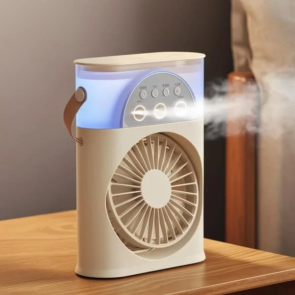 USB-bordsfläkt med spray – med nattlampa, 3 hastigheter, luftkylare & luftfuktare för sovrum, kontor, resor
