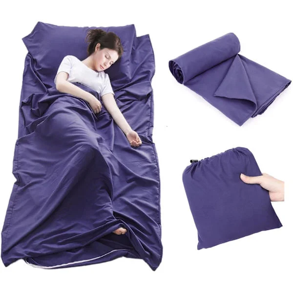 Sheet Travel Sheet Sleeping Bag Liner, 75 x 210 cm Portable Polyester Sleeping Bag Liner for Travel Hostels, Purple Sapphire Blue-FF- Sapphire blue
