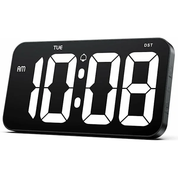 Stor digital veggklokke med store, tydelige 4" tall - Digital klokke for vegg med sommertid, automatisk dimming, ukedag, 12/24 timers tid (ikke