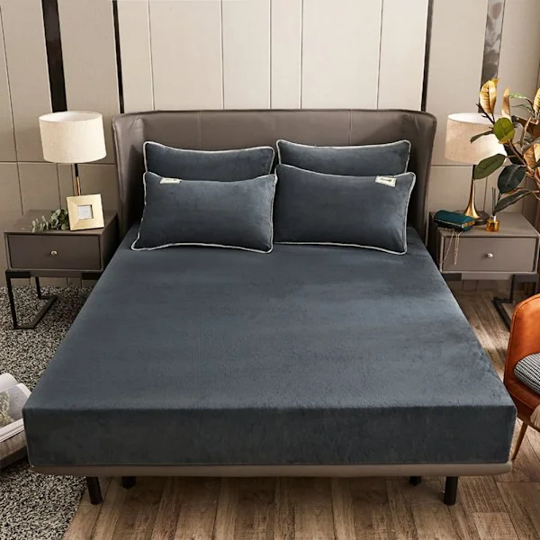 Vinter dra-på-lakan 120x200x25cm grå antracit plysch lakan fluffigt cashmere touch varmt dra-på-lakan lämpligt för 25cm madrass-FF-