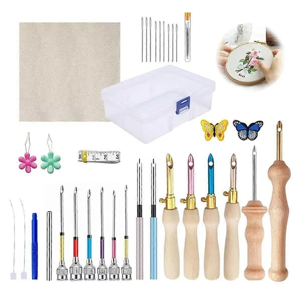 35 stk. Punch Needle Kit, Punch Needle Verktøy Justerbart Punch Needle Broderisett, Sykunst Nålverktøy for Nybegynnere