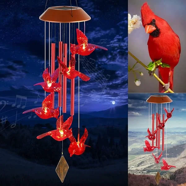 Kardinalfågel solcells vindspel utomhus, trädgårds julbelysning, röd fågel trädgårdsdekor, fars present, mors present, mors dag för mormor, syster 