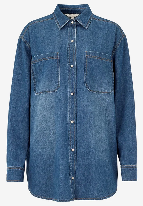 Cellbes of Sweden - Allsidig denimskjorte i mellomblå denim for damer i størrelse 34/36