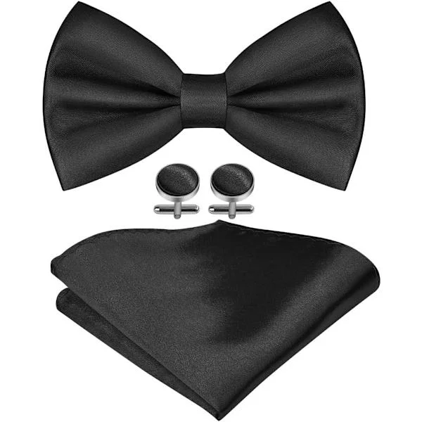 Men's Tie, Tie with Hook, Cufflinks and Handkerchief Set, Black