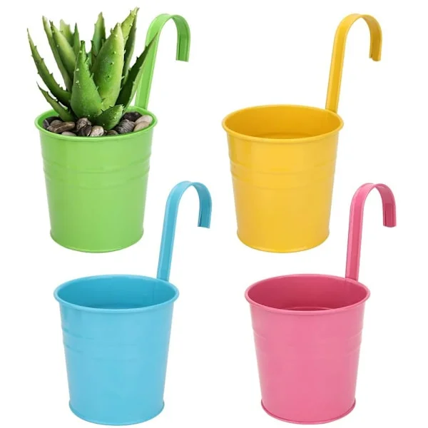Metall hengende plantekasse med dreneringshull, 4 stk