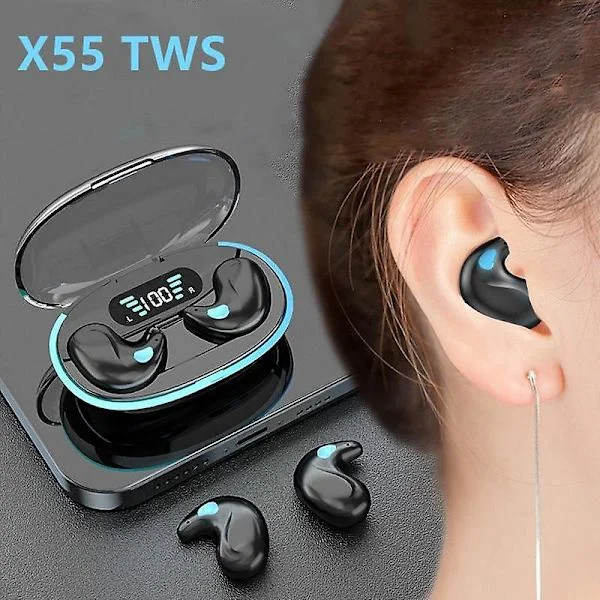 New X55 Invisible Sleep Wireless Earbuds True Mini Bluetooth 5.3 Hidden Headphones with Microphone Bass Noise Cancelling HiFi Stereo Headset