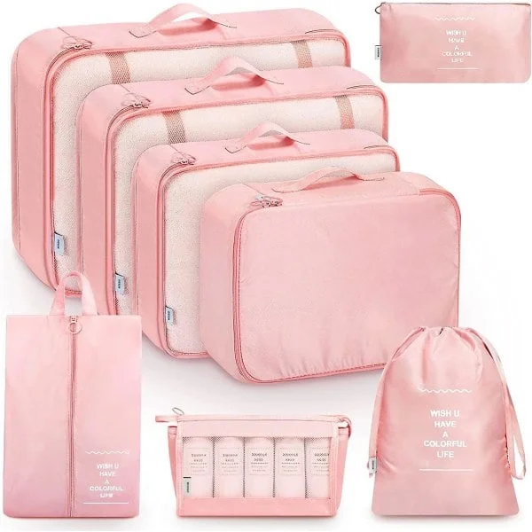 8-pack Organizer Set för Resväskor, Förvaringsväskor, Packkuber, Resväskor, Presenter Rosa