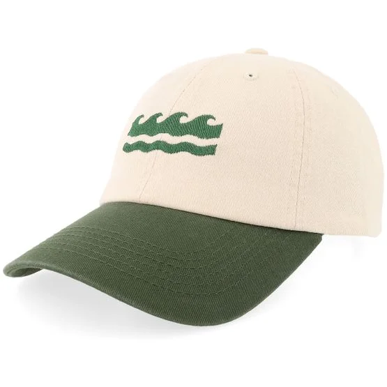 Iconic - Beige unconstructed Caps - Green Wave Stone Washed Stone/Dark Green Dad Cap @ Hatstore