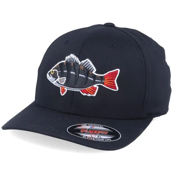 Skillfish - Svart flexfit Caps - Perch Black Applique Black Stretch Fit @ Hatstore