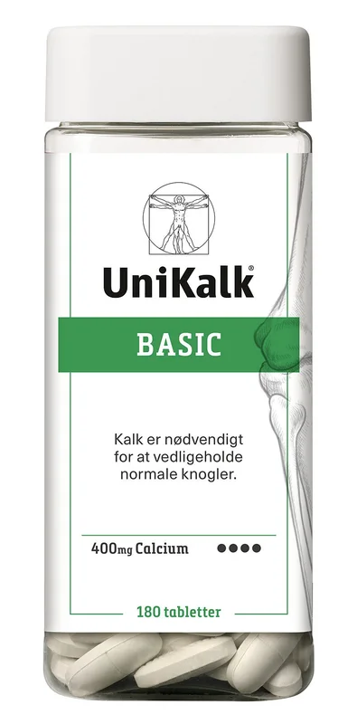 Spar 20% • Køb 2, Unikalk Basic - Kalk 400 mg 180 tabl., Helse & Madvarer, Mineraler, Kalk