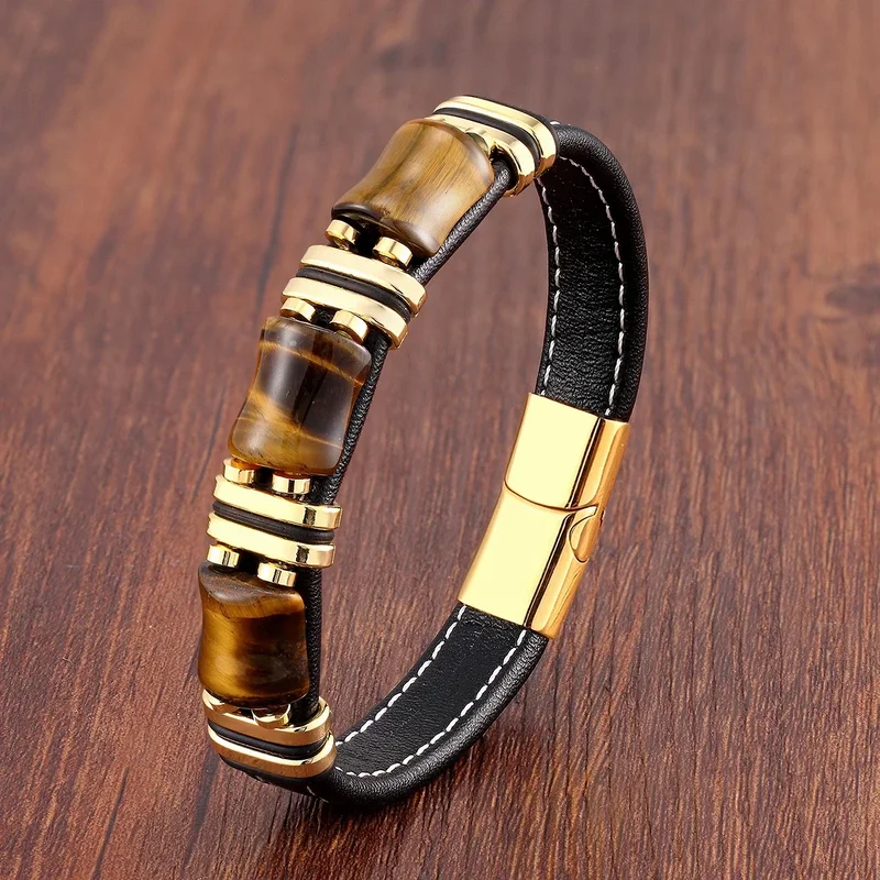 AliExpress - Pierre Naturelle, Bracelet Oeil De Tigre, Chaîne De Corde En Cuir Noir, Bracelet Homme, Bracelet En Acier Inoxydable, Bijoux De Mode 