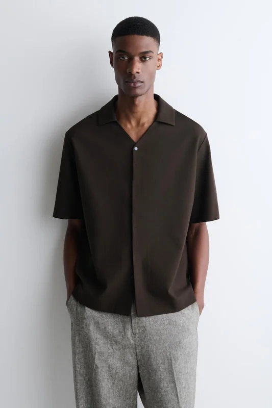 COS Men's Milano Jersey Short Sleeve Shirt in Brown