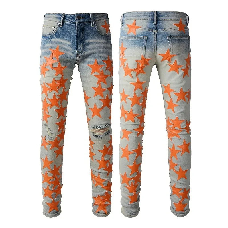 AliExpress - Herren Jeans Denim Slim-Fit Hose Stretch-Jeans Knöchellange Hose Gewaschen High-Street Mittlere Taille Taschen Slim Fit Bedruckt Frühling