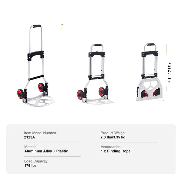 Fällbar Handtruck, 80 kg Kapacitet, Hållbar Aluminiumdesign, 176 lbs