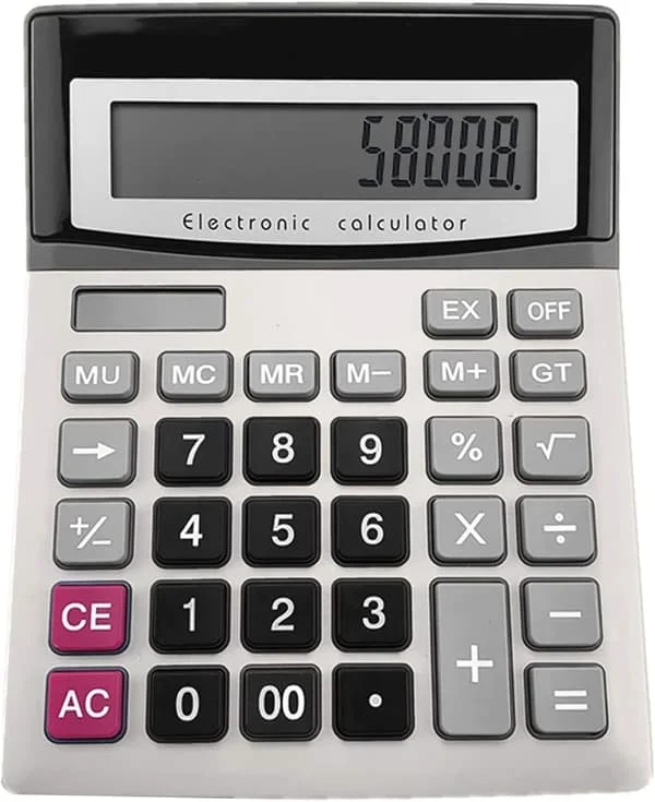 Bordskalkylator, 12-siffrig solcellsdriven kontorskalkylator med stor LCD-skärm, stor känslig knapp, dubbla strömkällor