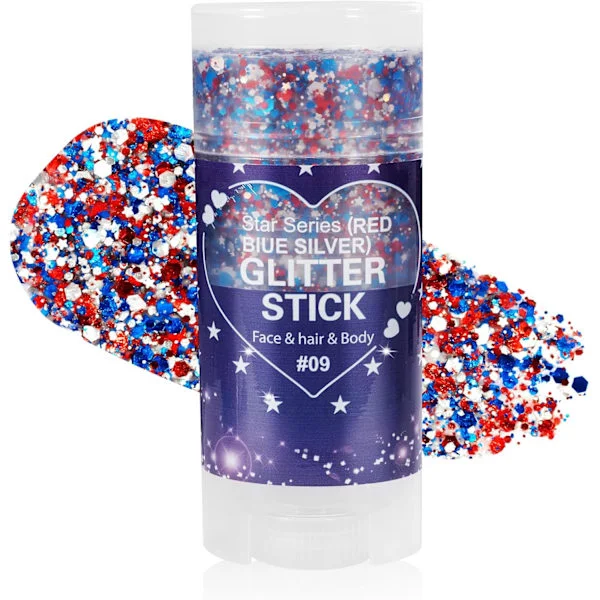 Patriotisk röd vit och blå kroppsglitterstick, 4 juli-tillbehör, glittrande ansikts- och hårglitter för 4 juli-kläder kvinnor barn, amerikansk flagga