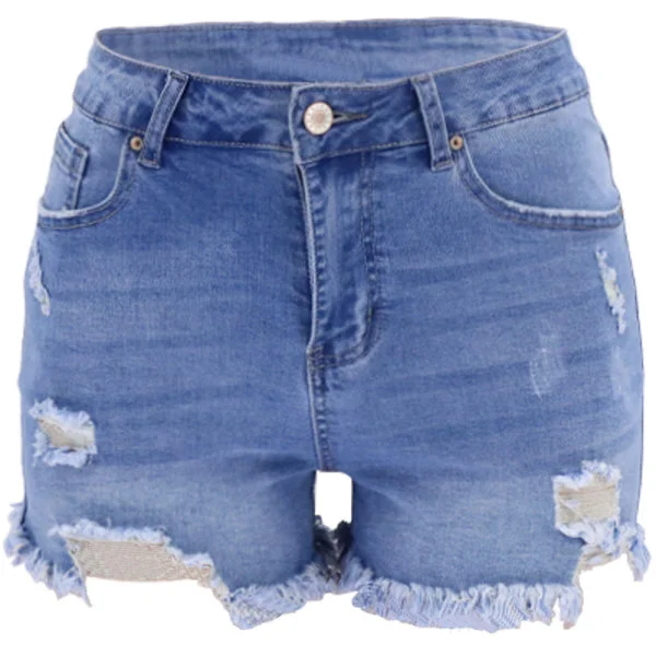 Dame Mid Rise Flåede Stretch Jeans Shorts Afslappede Denim Shorts