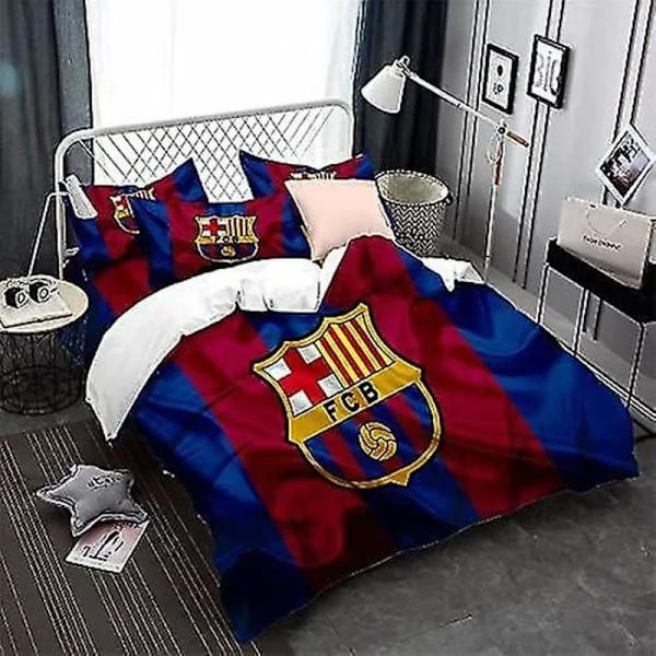 FC Barcelona Fotbollslag Påslakanset Polyester Barn Sängkläder Påslakan och Örngott 90 TC Bomull 135x200 cm
