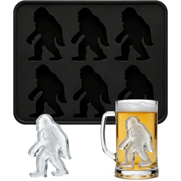 6-håls Bigfoot Monster Isbitsform, Svart Silikon Sasquatch Isbricka, Återanvändbar Rolig Ismaskin för Whiskey Party Drinks, DIY Ic