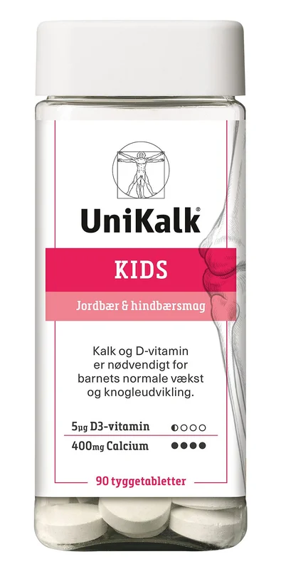 Spar 20% • Køb 2, Unikalk Kids - Kalk 400 mg og D-vitamin 5 μg 90 tabl., Helse & Madvarer, Mineraler, Mineraler Til Børn