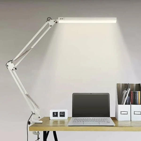 LED Desk Lamp, Foldable Architect Desk Lamp with Clamp, 10 Brightness Levels x 3 Color Modes, Adjustable Table Lamp