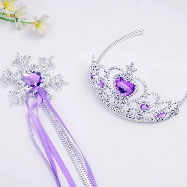 100% Helt Ny Prinsesse Elsa Krone Tiara og Tryllestav Sett Sølv Hjerte Smykke Kle Opp Kostymetilbehør for Småjenter Cosplay lilla