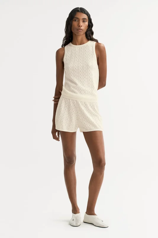 Soft Goat - Pointelle singlet - Kashmirtröja dam - XS - Feather White