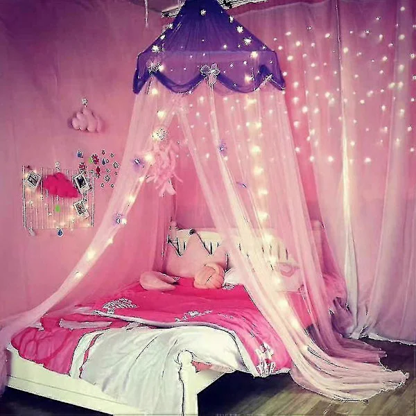 Bed Canopy with Lights Bed Canopy Curtains for Girls Toddler Bed Canopy for Girls tao Purple and Pink