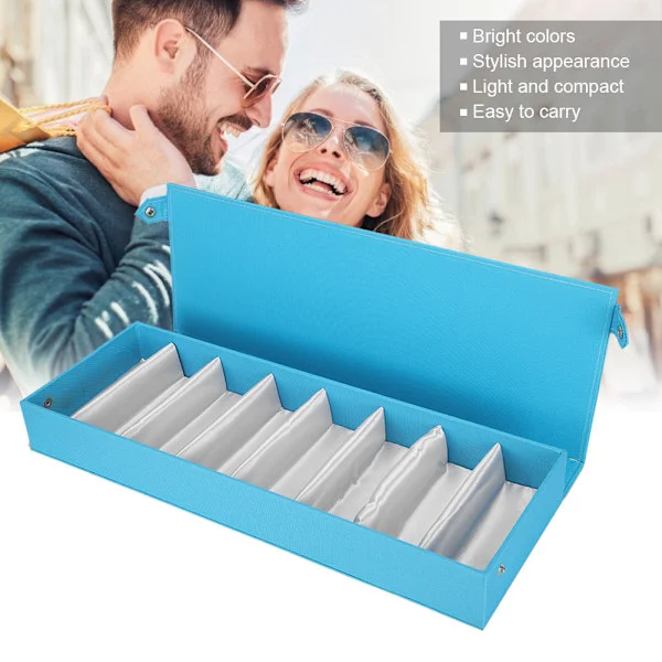 8-gitter Multi Solbrille Etui Organizer Briller Brille Display Etui Opbevaringsboks Blå