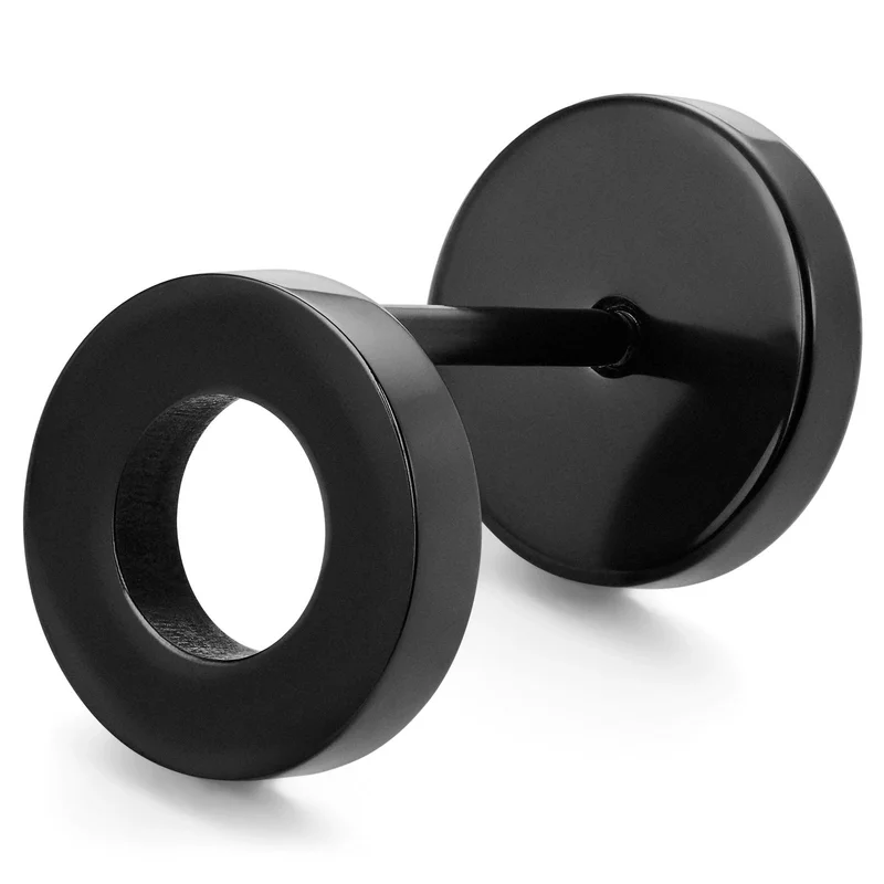 10mm Circle Black Stud Earring for Men - Stud earrings