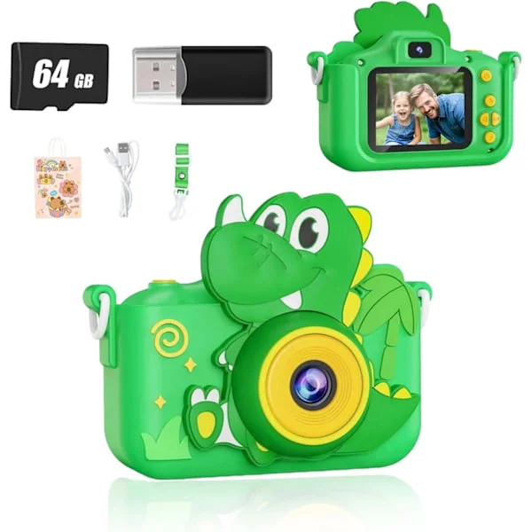 Digitalt barnekamera, gave til en 3 år gammel gutt, 1080p HD-kamera, med en 5,1 cm skjerm, 64 GB kort