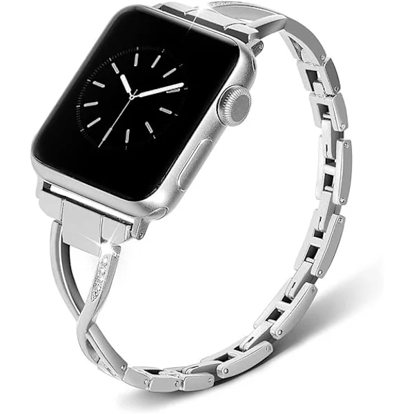 【YD】Smycken klockarmband för iWatch-armband Serie Kvinnor Kristall Diamant Armband Rostfritt Stål Band Silver