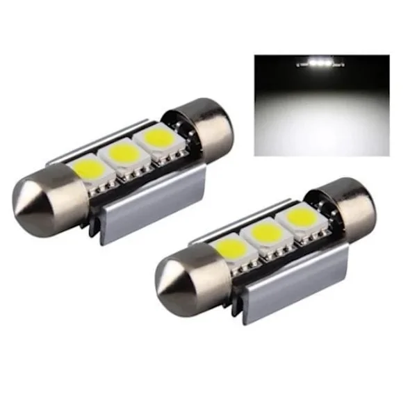 LED taklys for biler, dobbeltendet, 3SMD 5050 dekoder, CAN bus, med aluminiumskomponenter, leselys, anti-alarm 36mm.