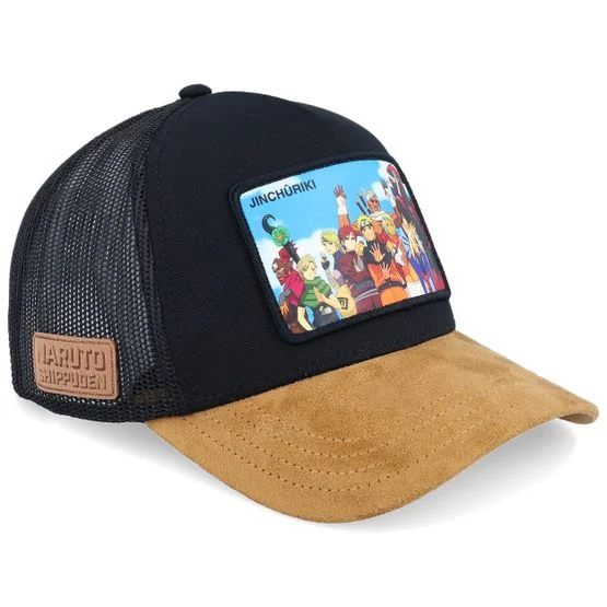 Capslab - Zwart trucker Cap - Naruto Jinchuriki Black/Brown Suede A-Frame Trucker @ Hatstore