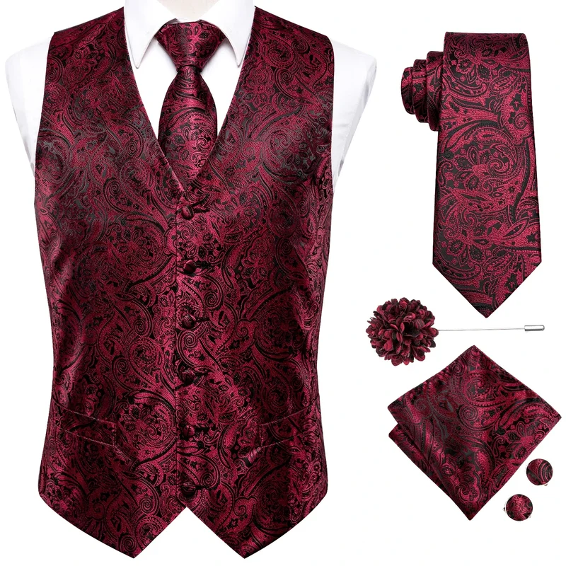 AliExpress - Ensemble de gilet jacquard, cravate, pochette, boutons de manchette et broche pour homme, pour costume, veste sans manches, mariage, 