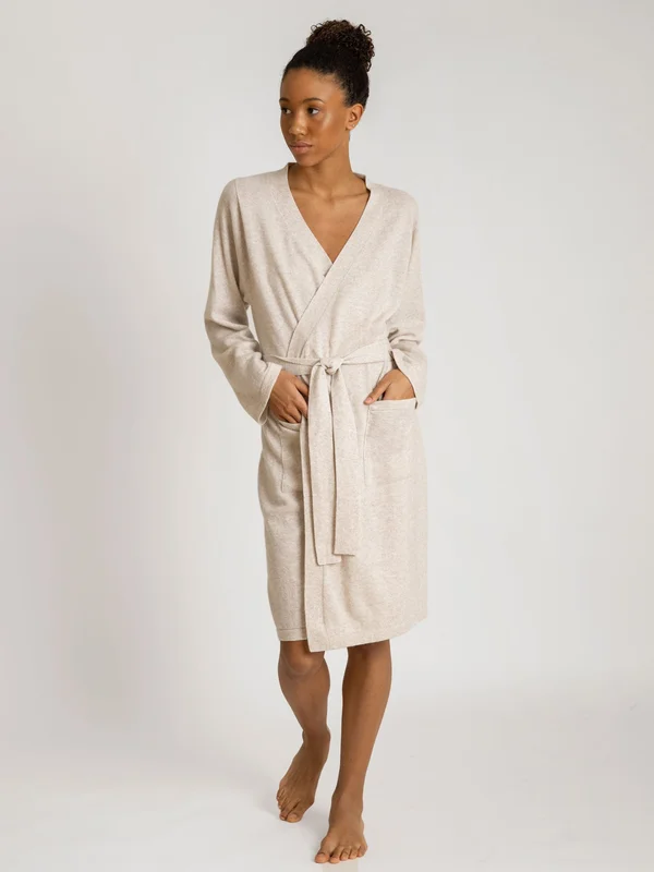 Kashmina - Morgenkåpe "Classic" i 100% kashmirull - beige - Size Onesize