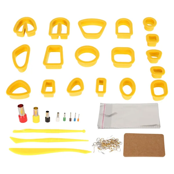 Polymer Clay Cutters Set, Earring Hooks, Cards, Jump Rings, DIY Clay Earring Making Kit for Jewelry Making, Yellow